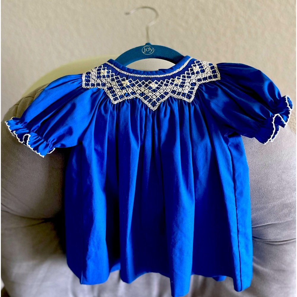 Le Za Me Royal Blue Cotton Smocked Dress